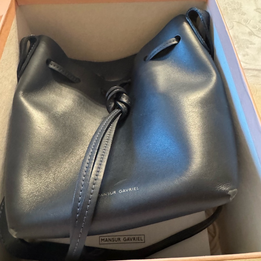 Mansur Gavriel Navy Leather Mini Bucket Bag
